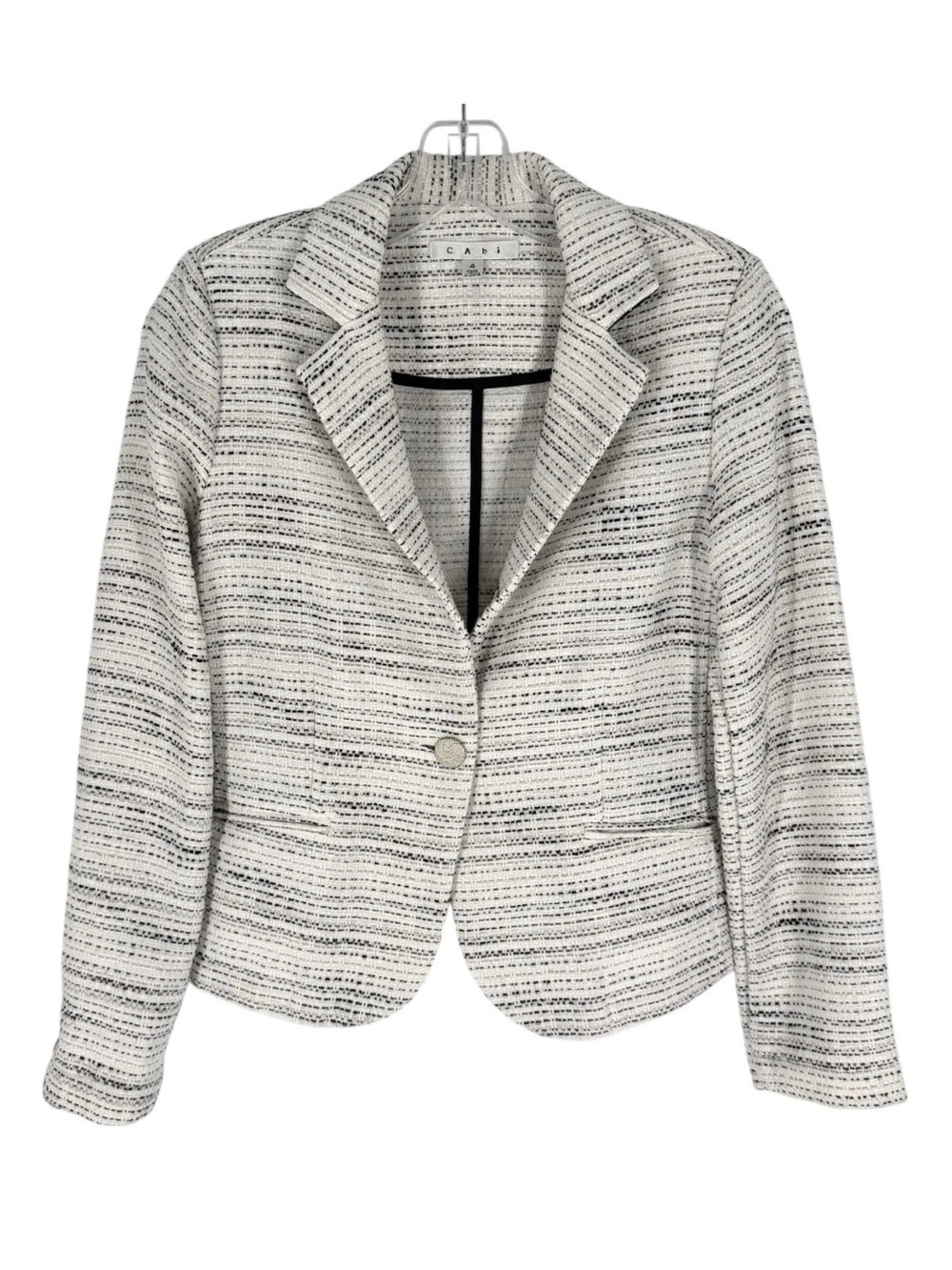 Cabi Tweed Blazer Womens Size 4 White Ivory Black Career Professional Jacket 505